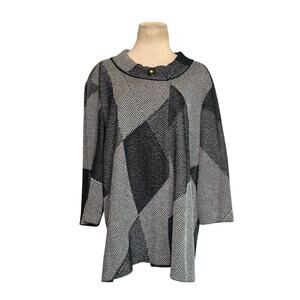 MING WANG Black White Knit Cardigan Sweater Jacket Size 3X